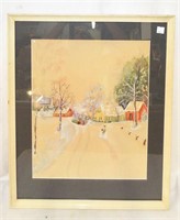 Framed Watercolor Winter Scene