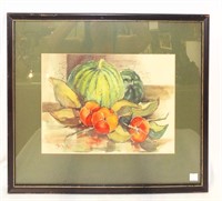 Watercolor Still Life Of Fruit Signed Christy Monk