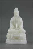 Chinese Milky White Hardstone Guanyin Statue