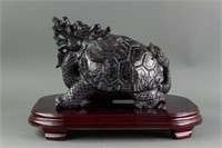 Chinese Fine Black Hardstone Carved Bixi w/ Stand