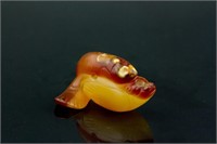 Chinese Yellow Agate Carved Beast and Fish Toggle