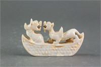 Chinese Archaistic White Hardstone Dragon & Tiger