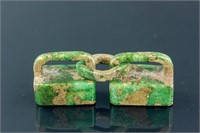 Chinese Green Hardstone Carved Double Seals