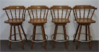 4 Oak Barrel Seat Swivel Bar Stools