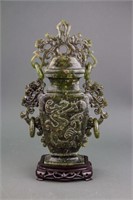 Chinese Fine Green Hardstone Carved Vase