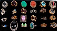 Jewelry Lot of 24 Rhinestone Costume Rings