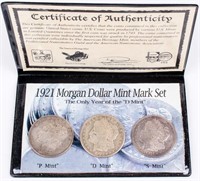 Coin 3 Morgan Silver Dollars 1921-P,D & S