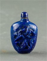 Chinese Lapis Stone Carved Dragon Snuff Bottle