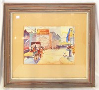 Watercolor Of Street Scene Signed Nelson Chase