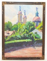 Oil On Board Of Church Signed Jim M.