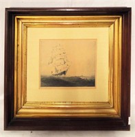Pencil Signed Engraving Of Ship