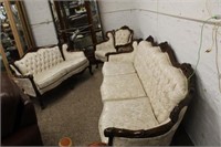 3pc Carved French Sofa, Love Seat, Chair