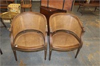 2pc Antique French Barrel Back Cane Chairs