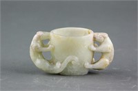 Chinese Hetian White Jade Carved Tiger Cup