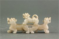 Chinese Archaistic Hetian White Jade Tiger Toggle