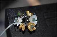 Sterling Silver Ring w/ Emeralds, Pearls, Opals, &