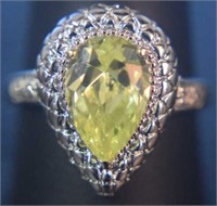 Size 9 Sterling Silver Ring w/ Yellow Stone