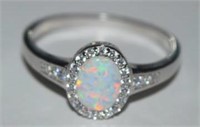 Size 10 Sterling Silver Ring w/ Opal and White