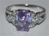 Size 9 Sterling Silver Ring w/ Purple Stone and