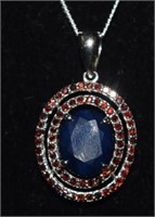 Sterling Silver Necklace w/ Sapphire and Garnet