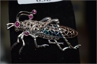 Sterling Silver Grasshopper Brooch w/ Rubies,
