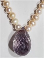 20C- Freshwater pearl necklace w/ amethyst $500