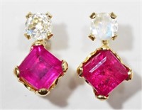 9C- 10k ruby & moonstone stud earrings $120
