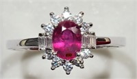 13C- Sterling silver ruby halo ring $140 Sz 7