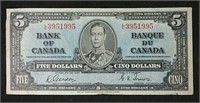 1937 Canada $5 bill - Gordon and Towers