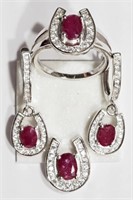 22C-Sterling ruby ring, earring & pendant set $600