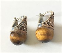 Sterling Silver, Marcasite & Tiger's Eye Earrings