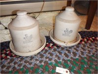 Lot #92 Pair of vintage stoneware biddie feed