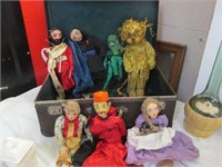 7 Marionettes With Vintage Suitcase
