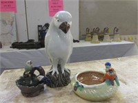 Cockatoo Statue, Parrot, Bowl, Pottery Bird Bowl