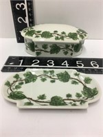 Green ivy dish with lid with separate dish