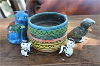 Ceramic Cat, Stone Bird, Ceramic Skunks