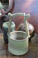Pottery Vase, Bucket & Lidded Canister