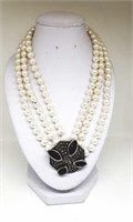 Pearl Triple Strand Necklace with Sterling