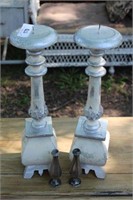 Pair of Shabby Painted Candle Stands