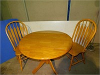40" round drop leaf table c/w 2 chairs