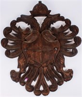 Antique Carved Wooden Castle Double Eagle Crest