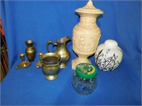 Qty of brass, jar, urns