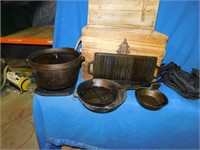 Large set of WOODS cast iron camping cooking