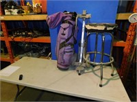 Co-op stool, golf bag and pull cart