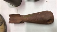 Dug mortar shell 8 inches long, (834)