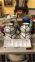 Pair of pottery vases , six Crystal juice