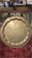 27 inch diameter brass tray with inscribed