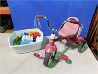 Tub building blocks, radio flyer tricycle