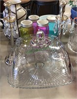 Cake stand with cover, four fruit jar goblets,