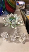 3-Crystal glass figures, cut crystal flower with